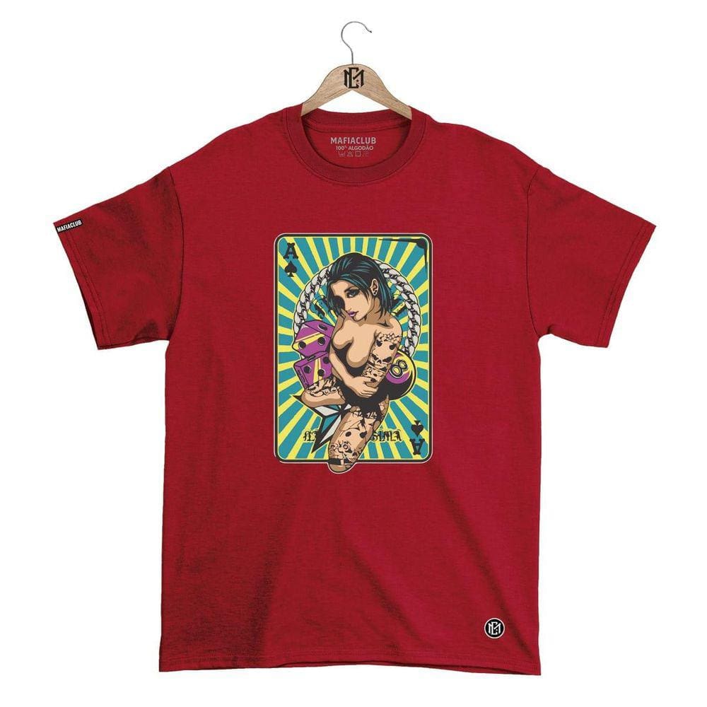 Camiseta Mafiaclub Gola Redonda Estampa BARALHO ll Streetwear fio 30.1 Penteado