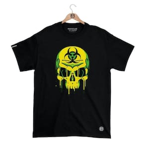 Camiseta Mafiaclub Gola Redonda Estampa CAVEIRA RADIOATIVA Streetwear fio 30.1 Penteado