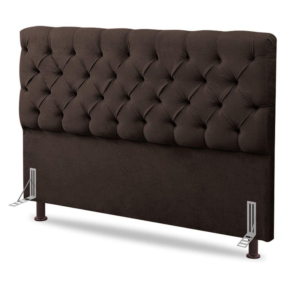 Cabeceira Cama Box Casal King Size Lylla 195cm Capitonê com Frame Sintético Marrom - Desk Design