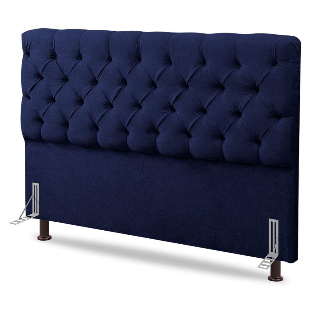 Cabeceira Cama Box Solteiro Lylla 90cm Capitonê com Frame Suede Azul Marinho - Desk Design