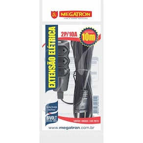 Extensao 3 Tom. Paral.2X0,75X10,00Mt 2P 10A/250V Pt Megatron