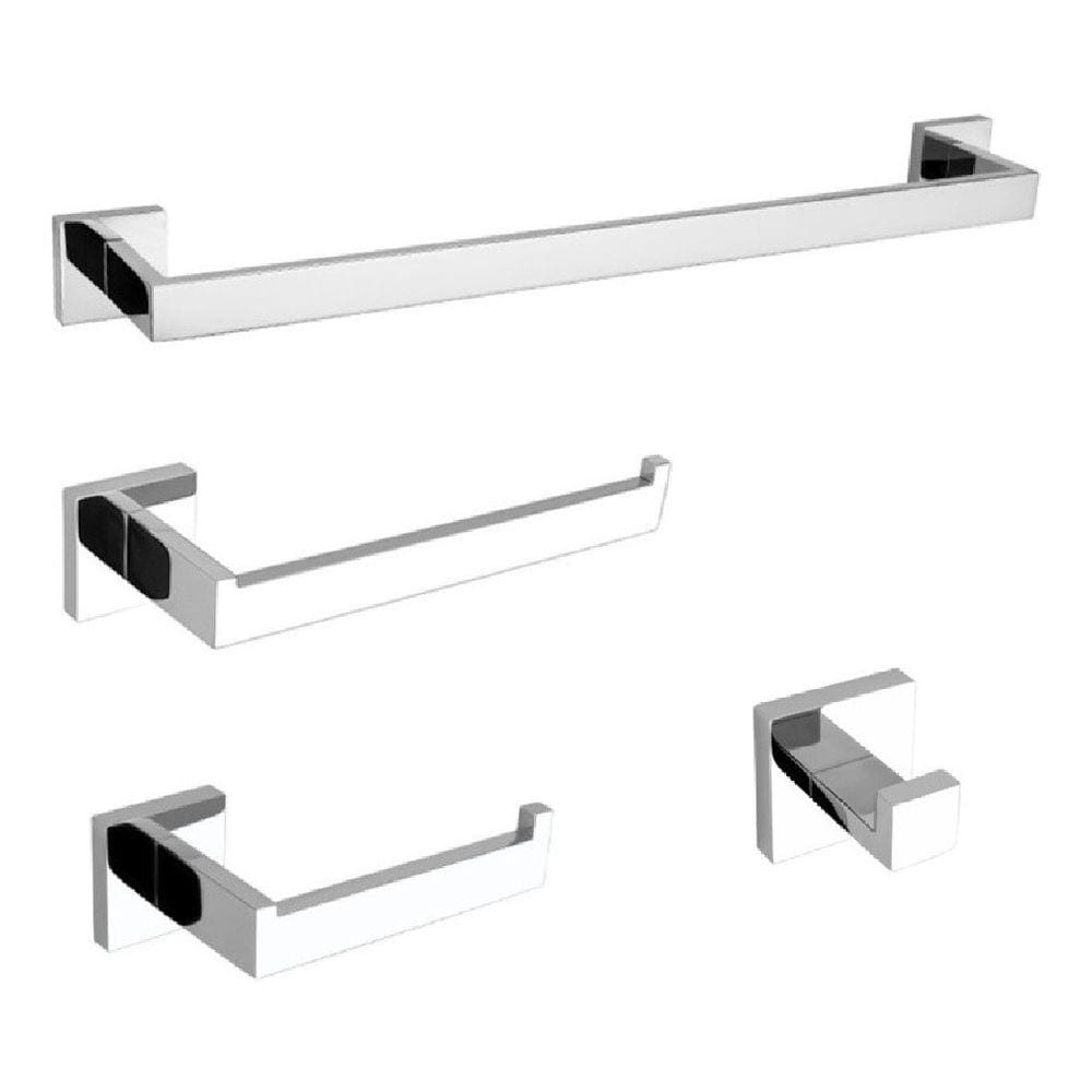 Kit De Acessorios 4 Pecas Para Banheiro Metal Inox Cromado Dc-7104 Luuk Young