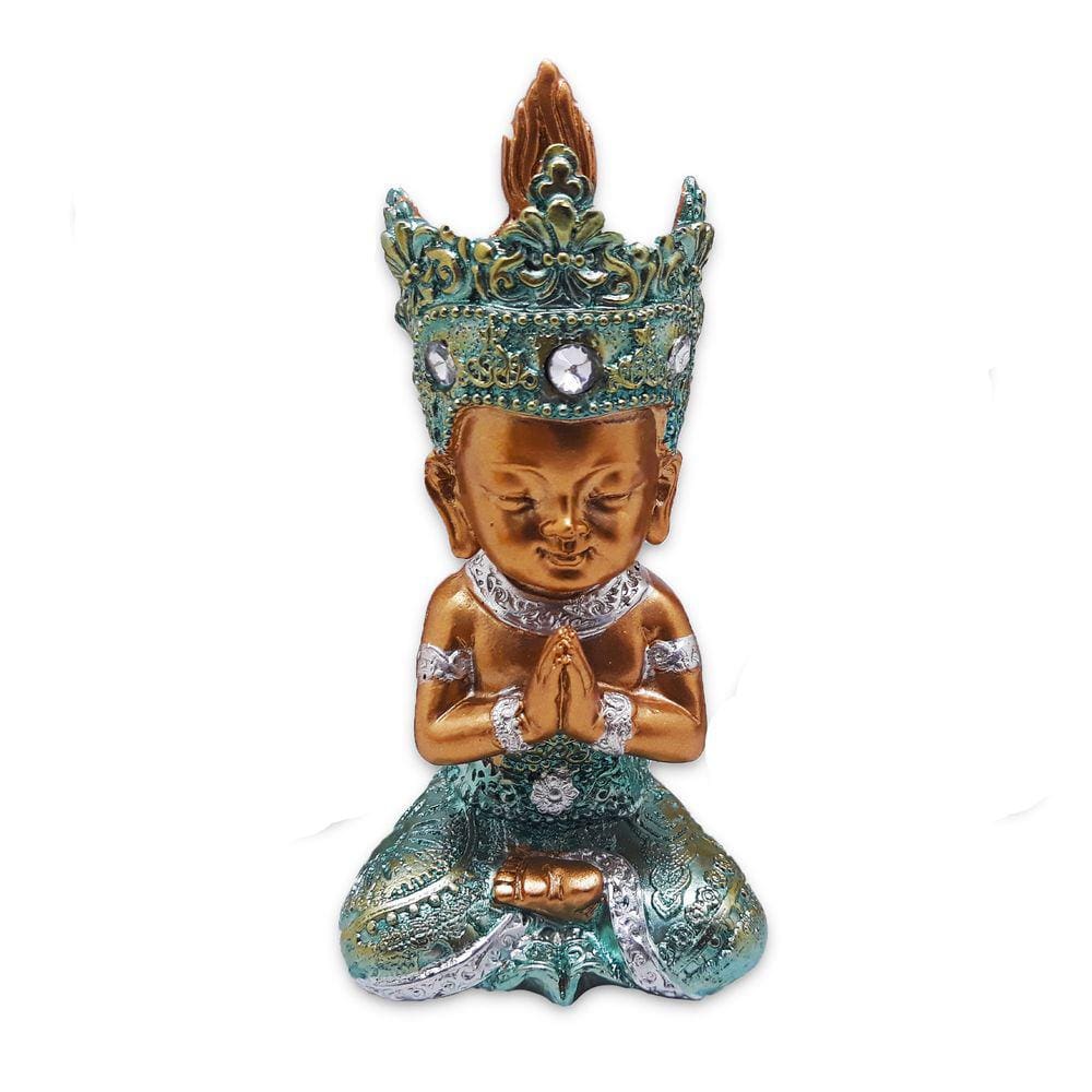 Buda Tailandês da Prosperidade Orando Azul Gold 12cm