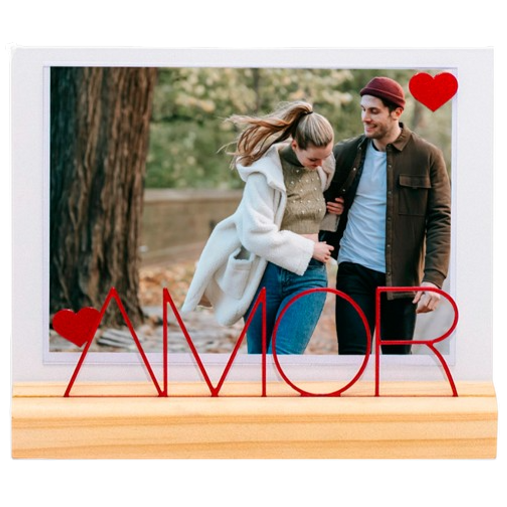 Porta Retrato foto Geguton Amor Branco Vermelho pinus