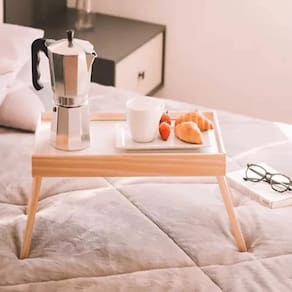 Mesa Dobrável Bandeja Bambu Café Da Manhã Com Pés Surpresas