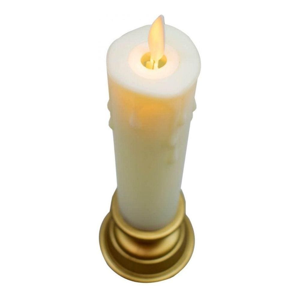 Vela Artificial A Pilha Com Castiçal Dourado - 23cm