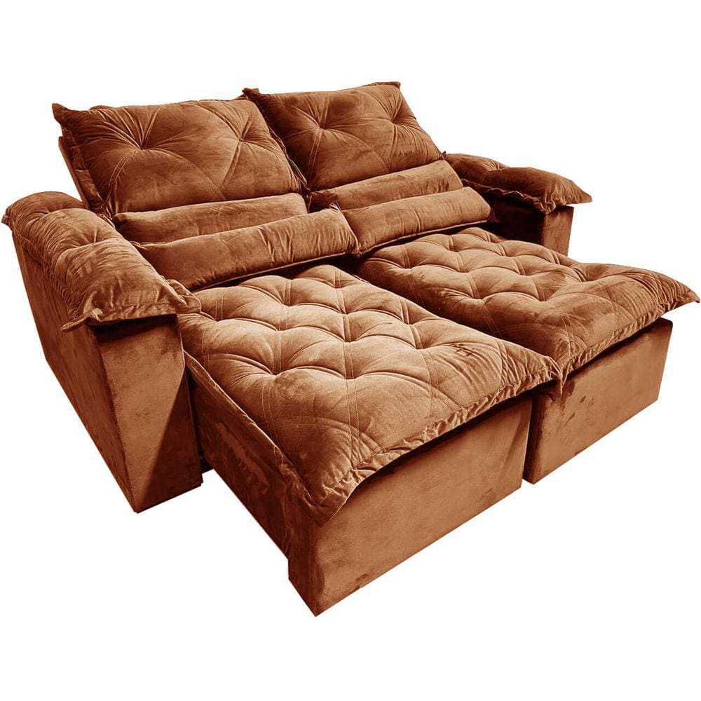 Sofá com Molas 2 Lugares Retrátil e Reclinável Santorini Fofíssimo Tecido Veludo 180cm Cor Cobre