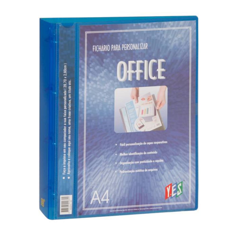 Fichário Personalizável A4 4 Argolas Azul Transparente YES