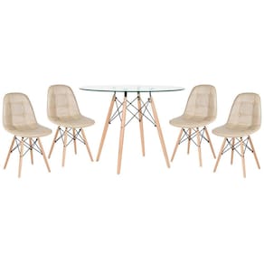 Mesa jantar cozinha redonda com tampo de vidro Eames 100 cm + 4 cadeiras Eiffel Botonê