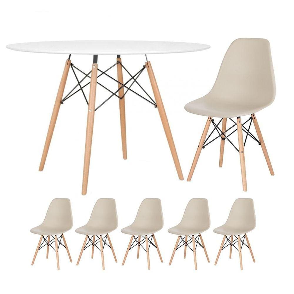 Mesa redonda Eames 120 cm + 5 cadeiras Eiffel DSW
