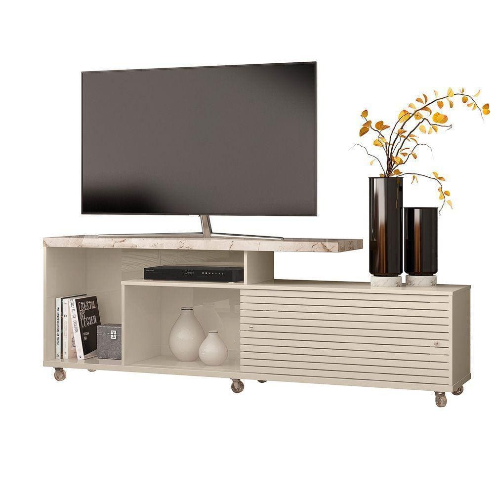 Rack Bancada Lucia Tv Até 65 Calacata Off White Qualé Qualé