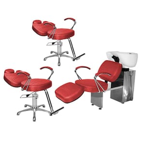 Kit Salão Topázio 2 Cadeiras Recl Base Estrela + Lavatório C/Ap Vermelho