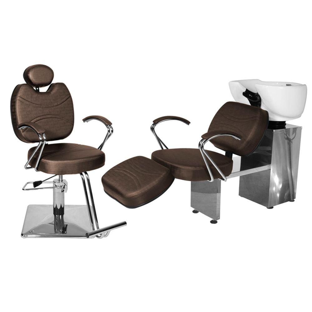 Kit Salão Topázio Cadeira Recl Base Quadrada + Lavatório C/Ap Marrom Facto