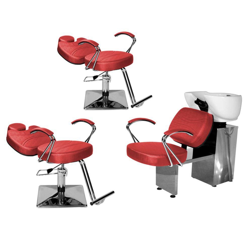 Kit Salão Topázio 2 Cadeiras Recl Base Quadrada + Lavatório Vermelho Facto