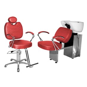 Kit Salão Topázio Cadeira Reclinável Base Estrela + Lavatório Vermelho