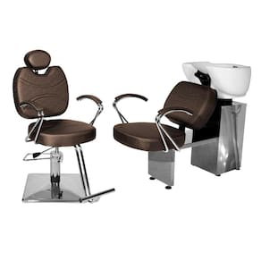 Kit Salão Topázio Cadeira Reclinável Base Quadrada + Lavatório Marrom