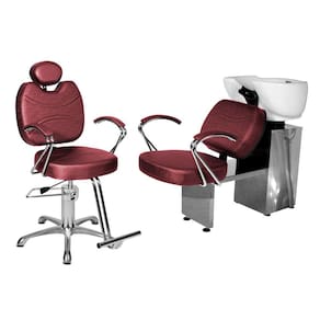 Kit Salão Topázio Cadeira Reclinável Base Estrela + Lavatório Bordô Facto
