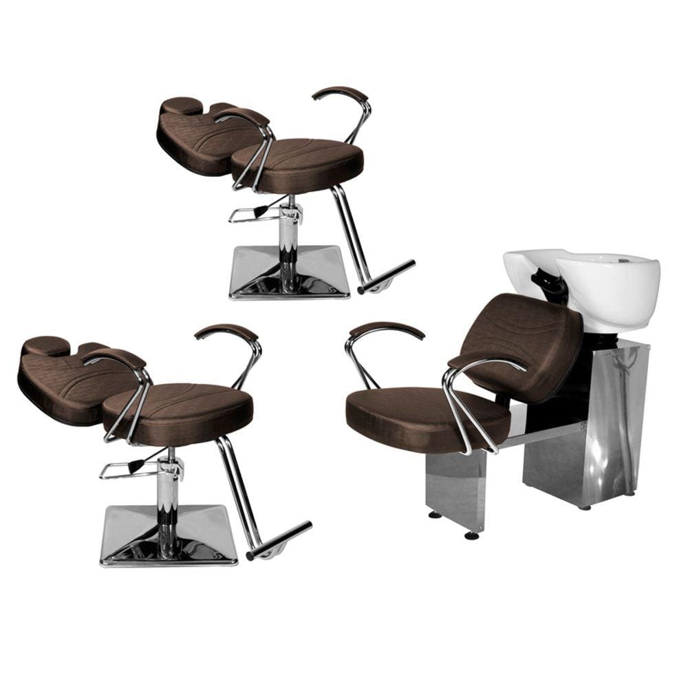 Kit Salão Topázio 2 Cadeiras Recl Base Quadrada + Lavatório Marrom Facto
