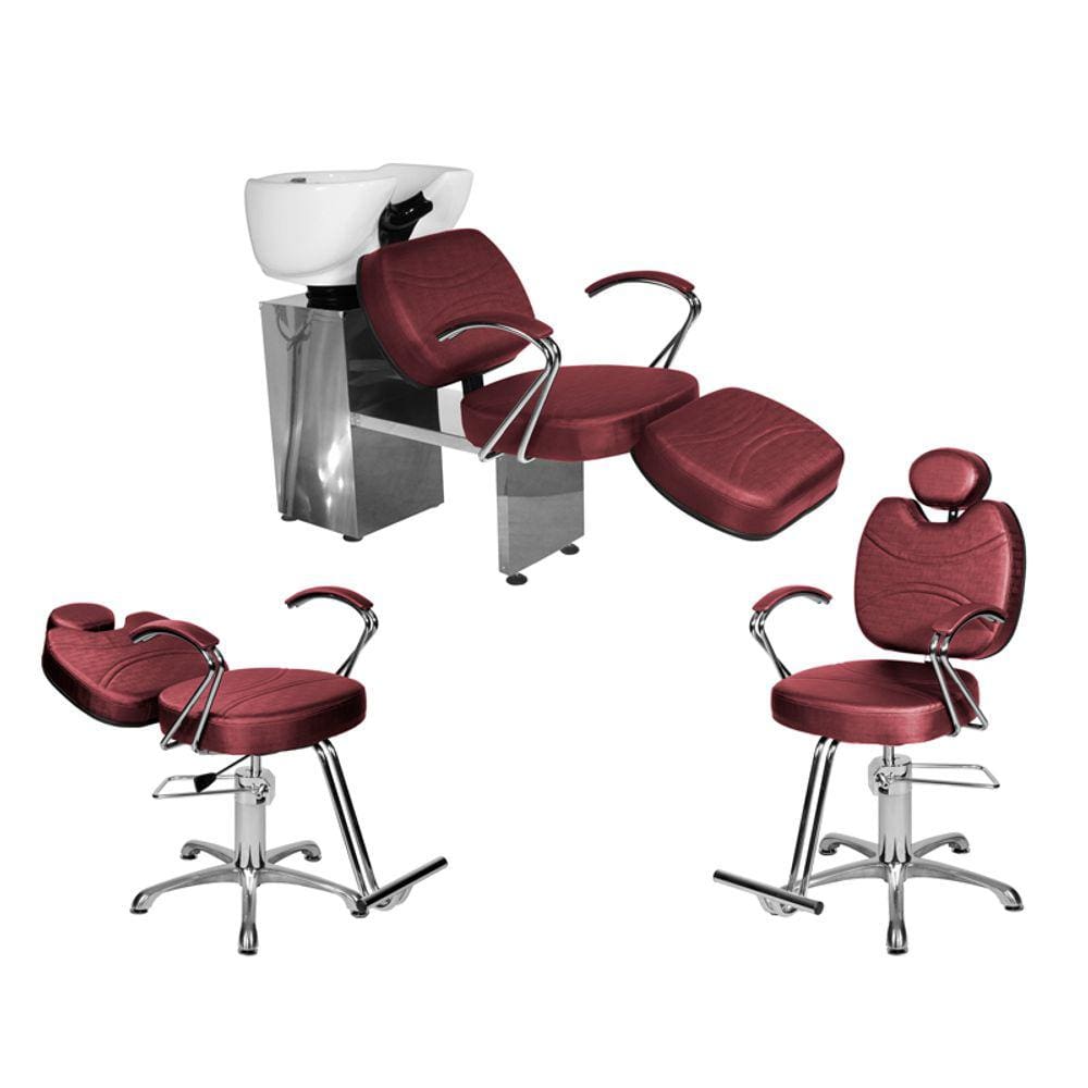 Kit Salão Topázio 1 Fixa + 1 Recl Base Estrela + Lavatório C/Ap Bordô