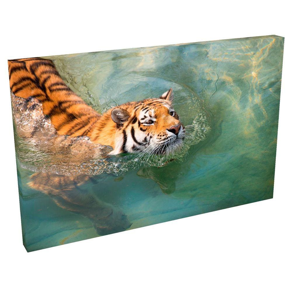 Quadro Decorativo em Tela com Borda Infinita Tigre Nadando