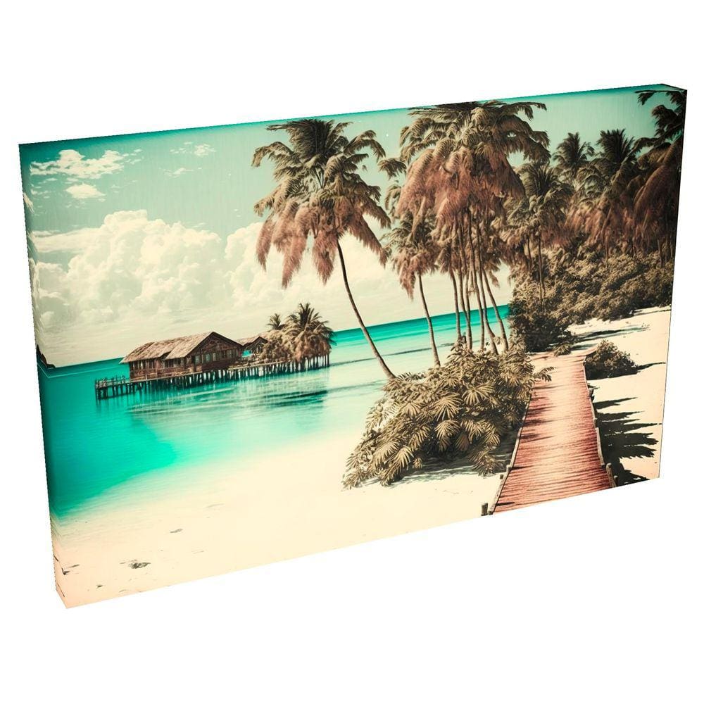 Quadro Decorativo- Tela Borda Infinita Praia, Arvores e Mar