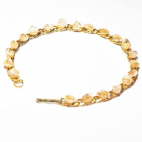 Pulseira Corrente Pedra Cristal Colada Montagem Dourada