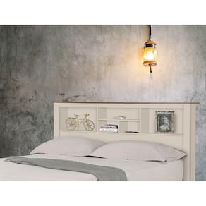 Cabeceira Casal 1,40 Havana com Nichos Off White/Madeira - Tebarrot