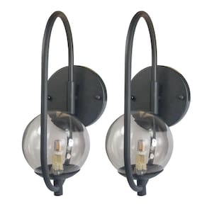 Kit 2 Arandela ONLINE PRETA Globo de Vidro FUME + LED 5W