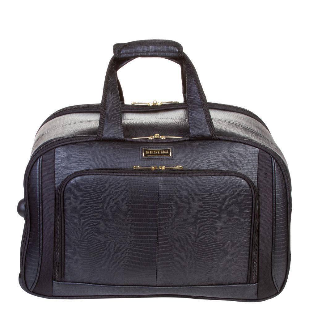 Sacola Média Com Carrinho Croco 4T - Preto