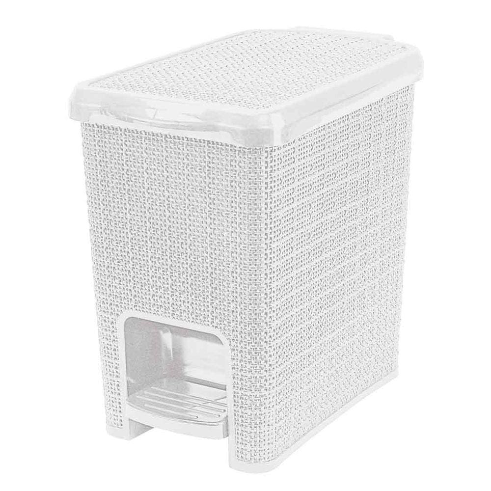 Lixeira 6 Litros Retangular Juta Branca Com Pedal Nitron