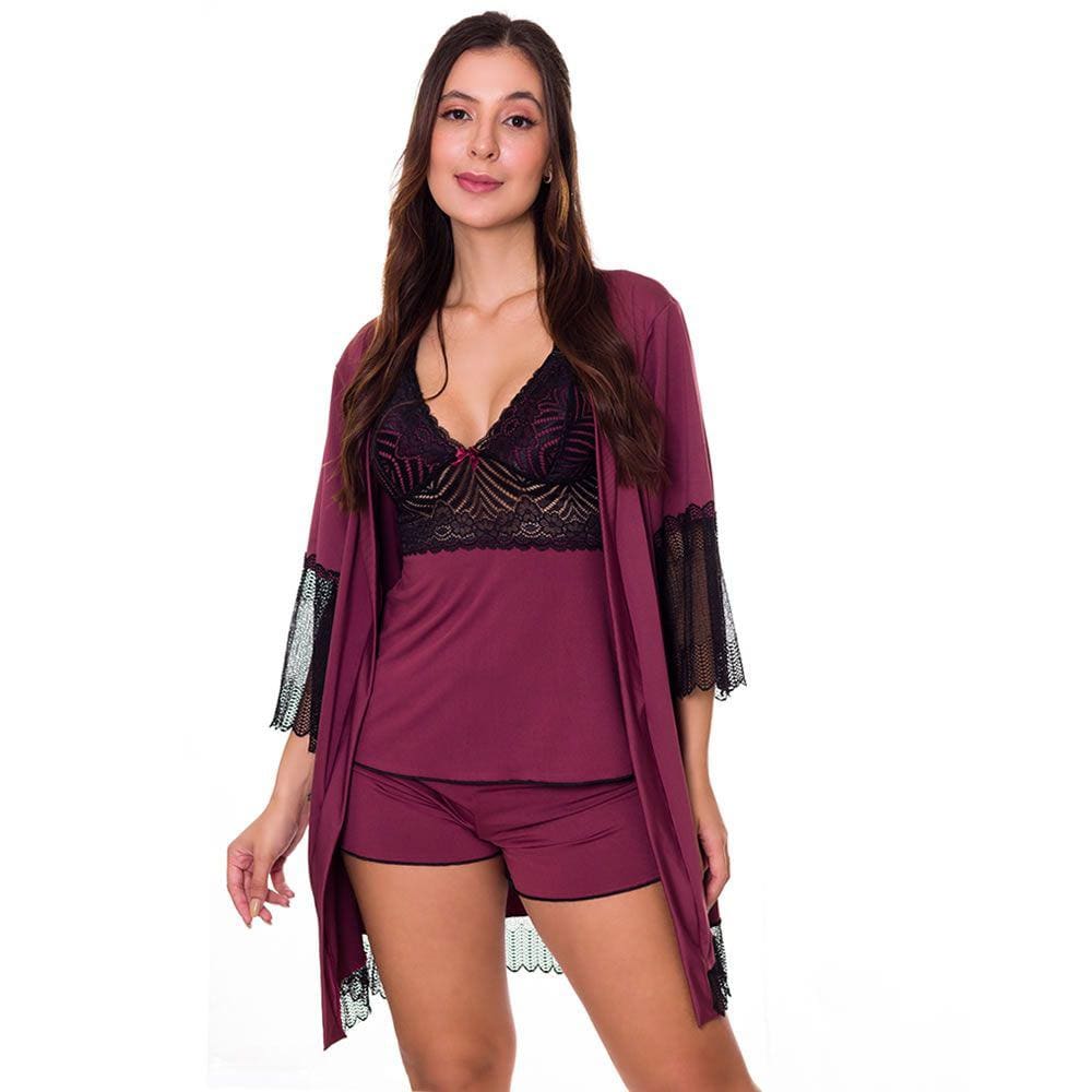 Kit Baby Doll Amamentação Gestante + Robe Maternidade Estilo Sedutor - V140