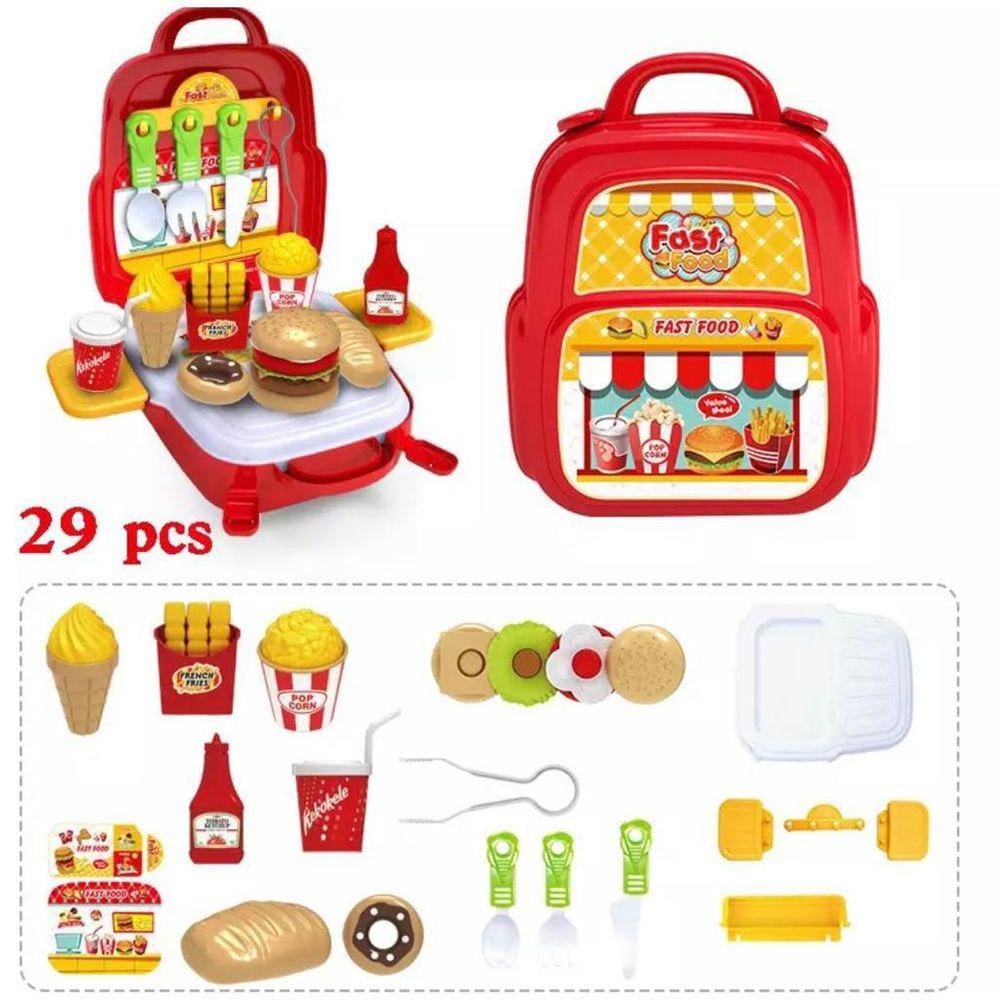Brinquedo Infantil Kit Cozinha Fast Food 3 Em 1 Com 29 Peças