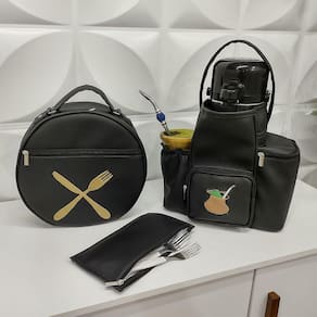 Kit Mateira e Porta Pratos Personalizado Talheres Preto - Coutre Bolsas