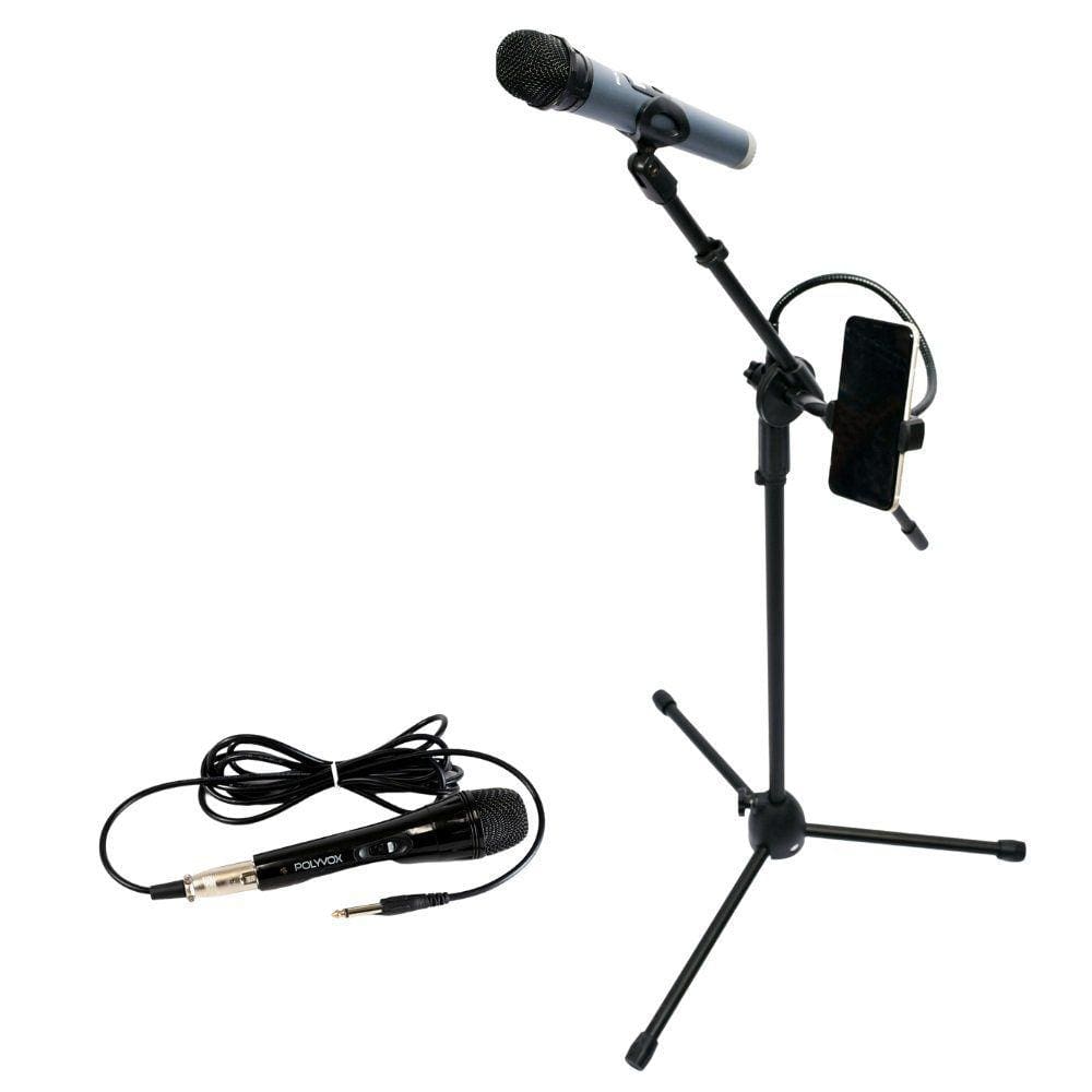 Kit Pedestal Tripé +Suporte p/ Celular+ Microfone com Fio