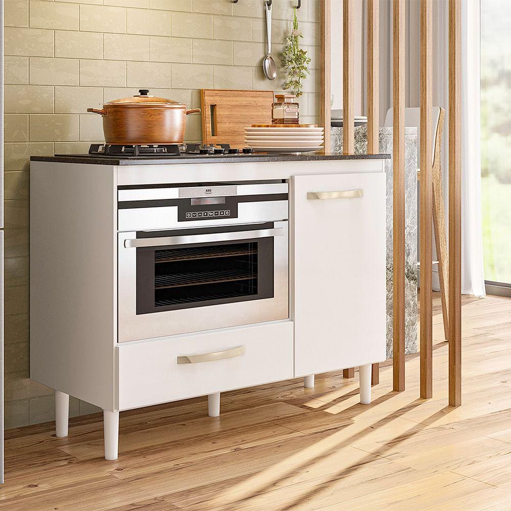 Balcão Para Cooktop 01 Porta 01 Gaveta Fit Branco Nicioli