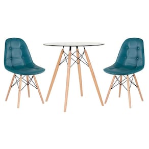 Mesa jantar cozinha redonda com tampo de vidro Eames 70 cm + 2 cadeiras Eiffel Botonê