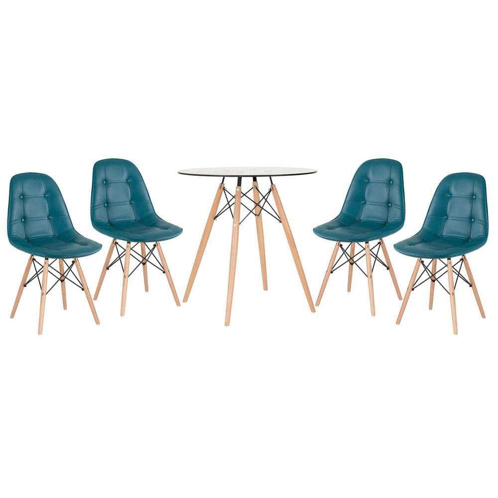 Mesa jantar cozinha redonda com tampo de vidro Eames 70 cm + 4 cadeiras Eiffel Botonê