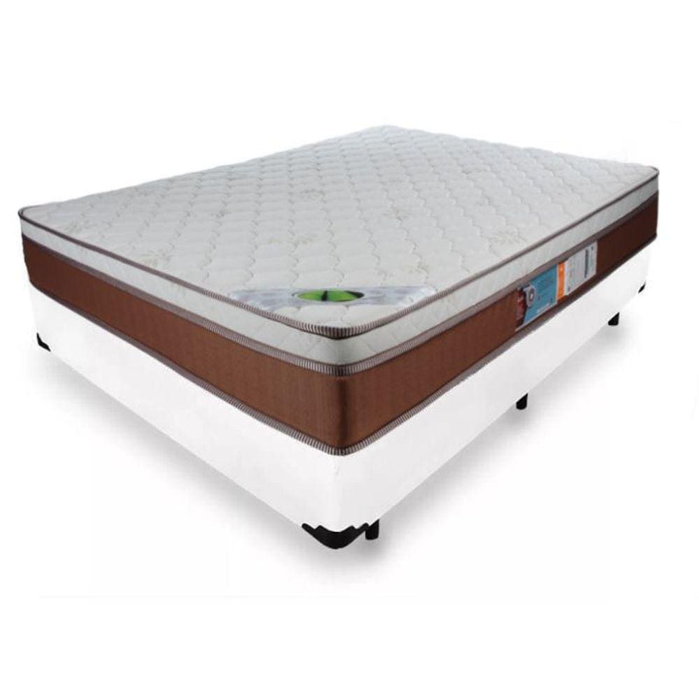 Cama Box Casal Branco + Colchão Mola Ensacada Caribe Luckspuma 64x138x188
