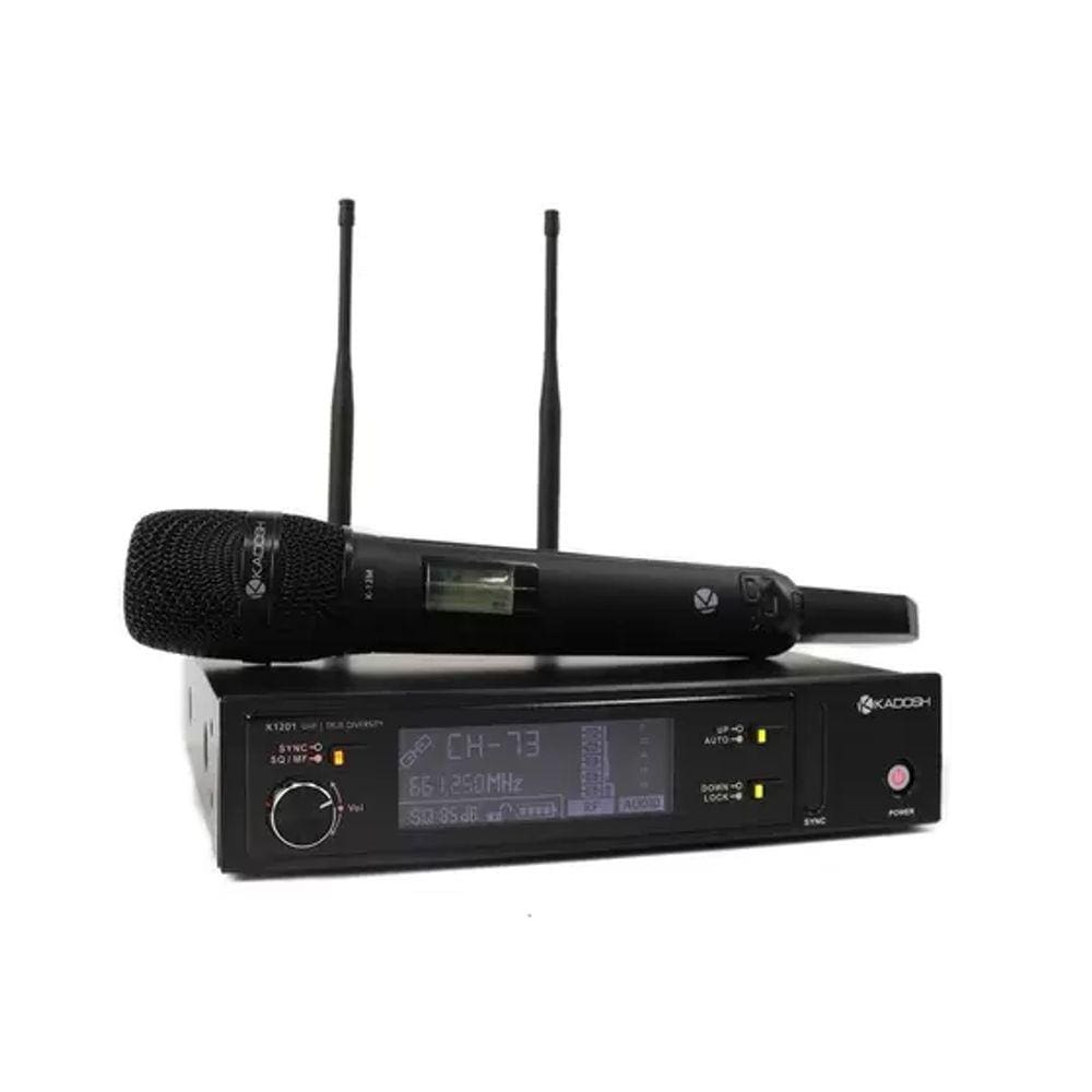 Microfone sem fio uhf multifrequencial ir display kadosh k-1201m