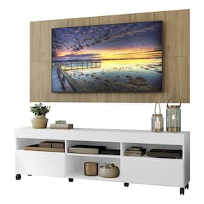 Rack Com Painel E Suporte Tv 65" Com Rodízios Londres Multimóveis V3345 Branco/Rustic Branco/Rustic