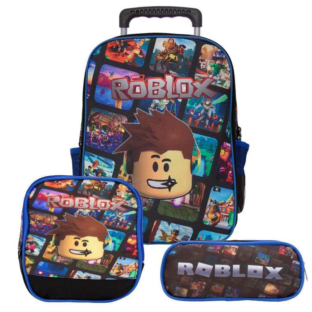 Mochila Masculina Infantil Roblox Rodinhas Lancheira Estojo