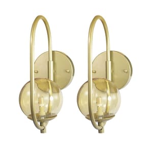 Kit 2 Arandela Parede ONLINE DOURADO Globo de Vidro AMBAR