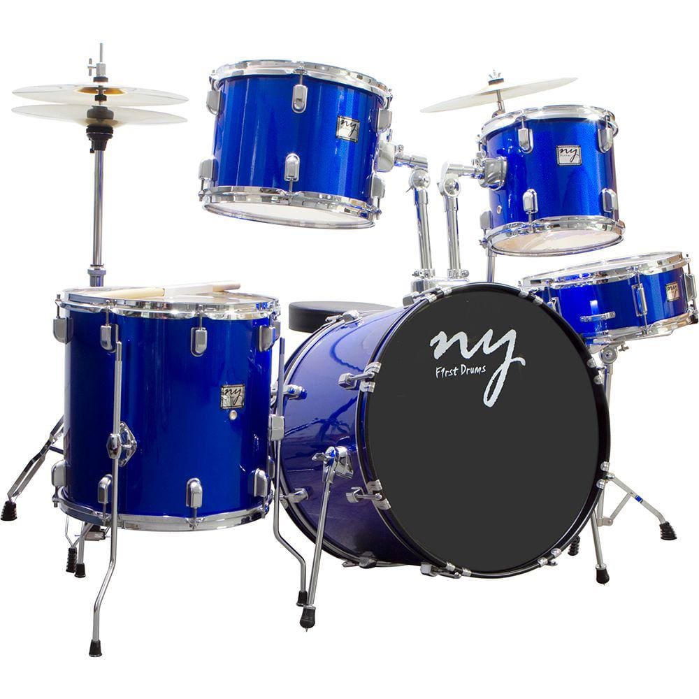 Bateria Acústica 2T Cromada Azul com Banco NY-F1RST