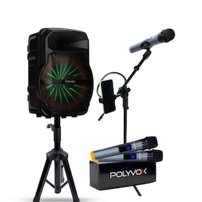 Kit Show Polyvox Caixa de som 10" + Tripés + Mic S/ Fio