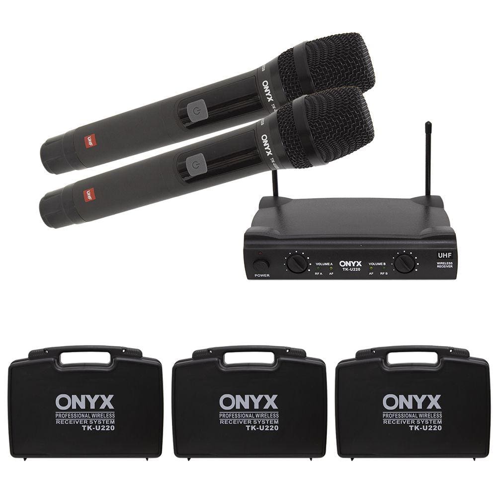 Kit 3 Microfones sem Fio Duplo TK U220 UHF Onyx