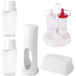 Kit galheteiro bisnagas sal e palito + porta guardanapo + porta canudo + porta azeite e vinagre Plasutil