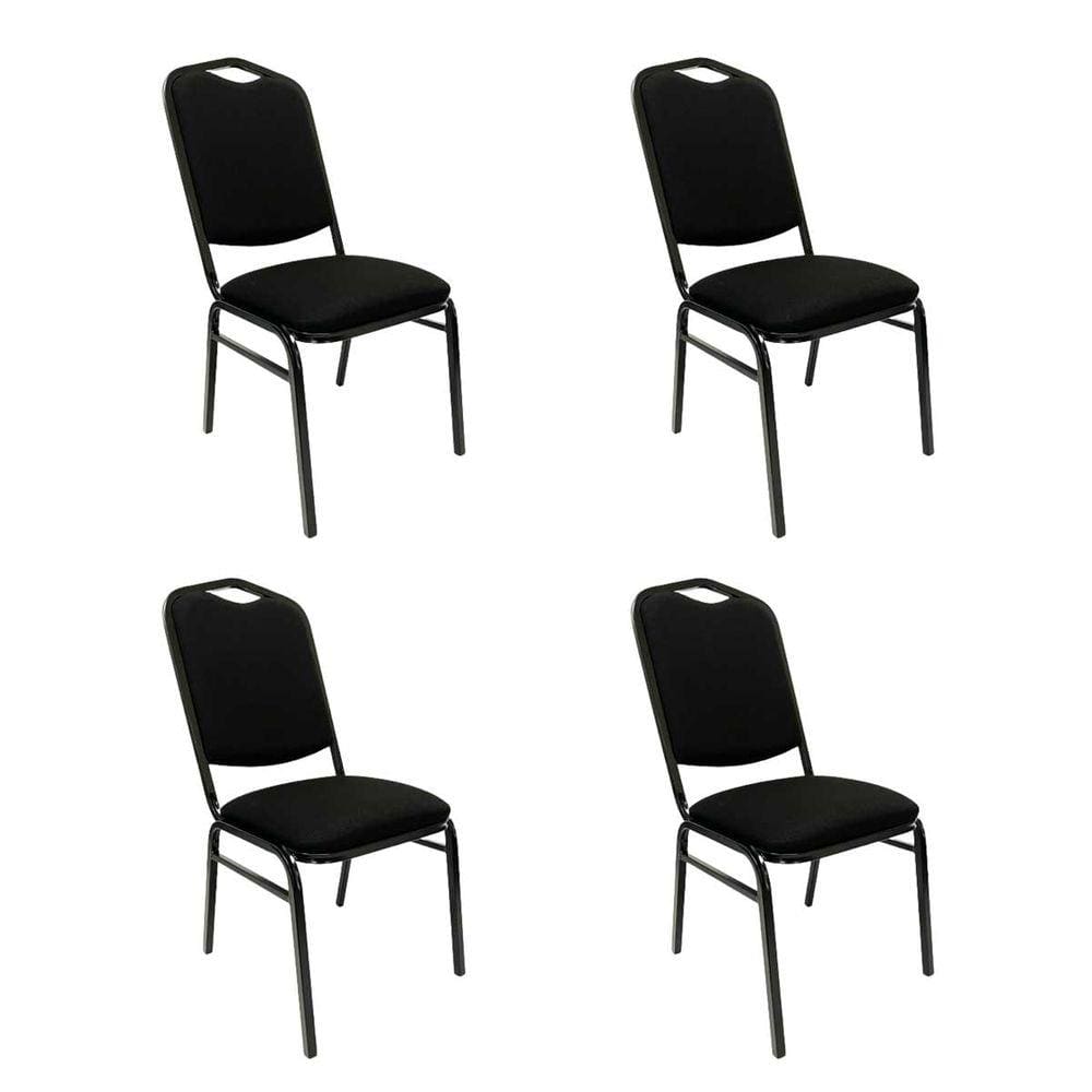 Kit 4 Cadeiras para Hotel Auditório Igreja Restaurante Eventos com Reforço Empilhável cor Preta