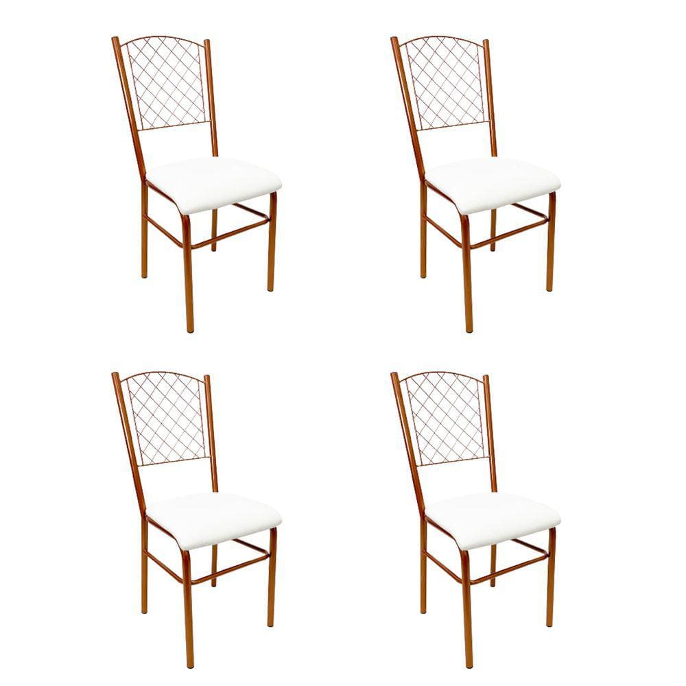 4 Cadeiras para Cozinha reforçada cor Cobre assento branco encosto de grade