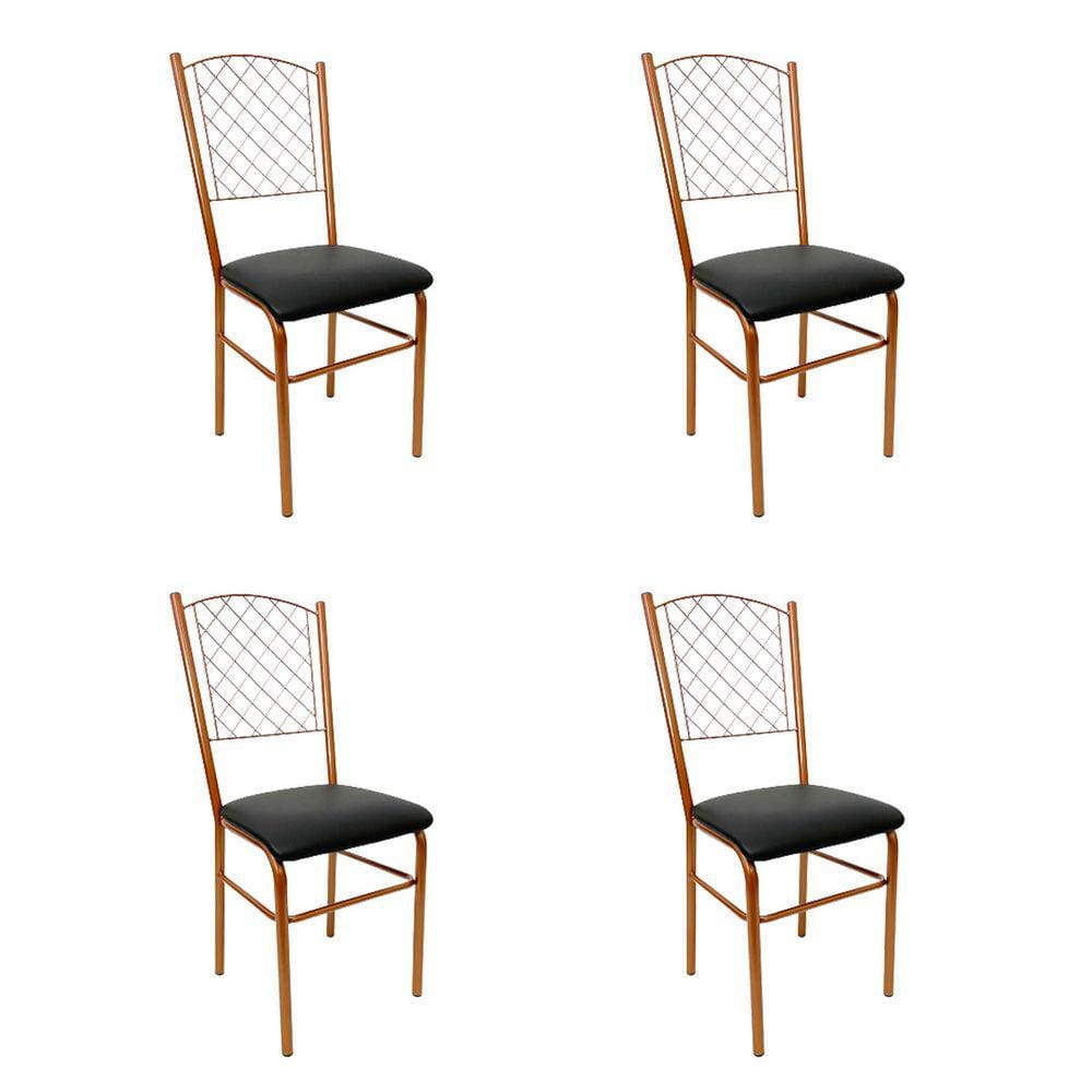 Kit 4 Cadeiras para Cozinha reforçada cor Cobre assento preto encosto de grade