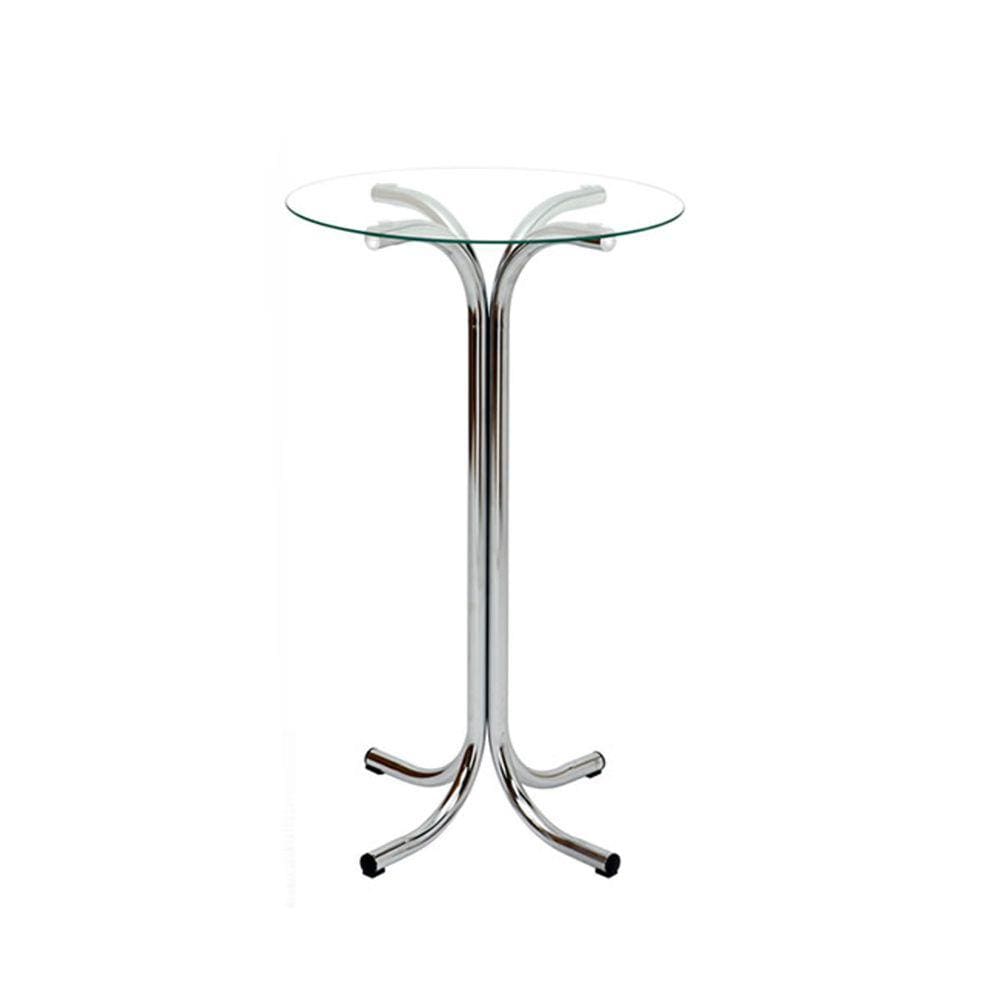 Mesa Alta Bistrô Cozinha Pé X Cromada com Tampo de Vidro Redondo 60cm
